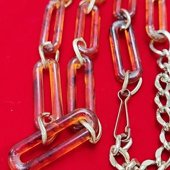 Tortoise and Chain Link Silver Tone Long Necklace - Picture 2 of 2